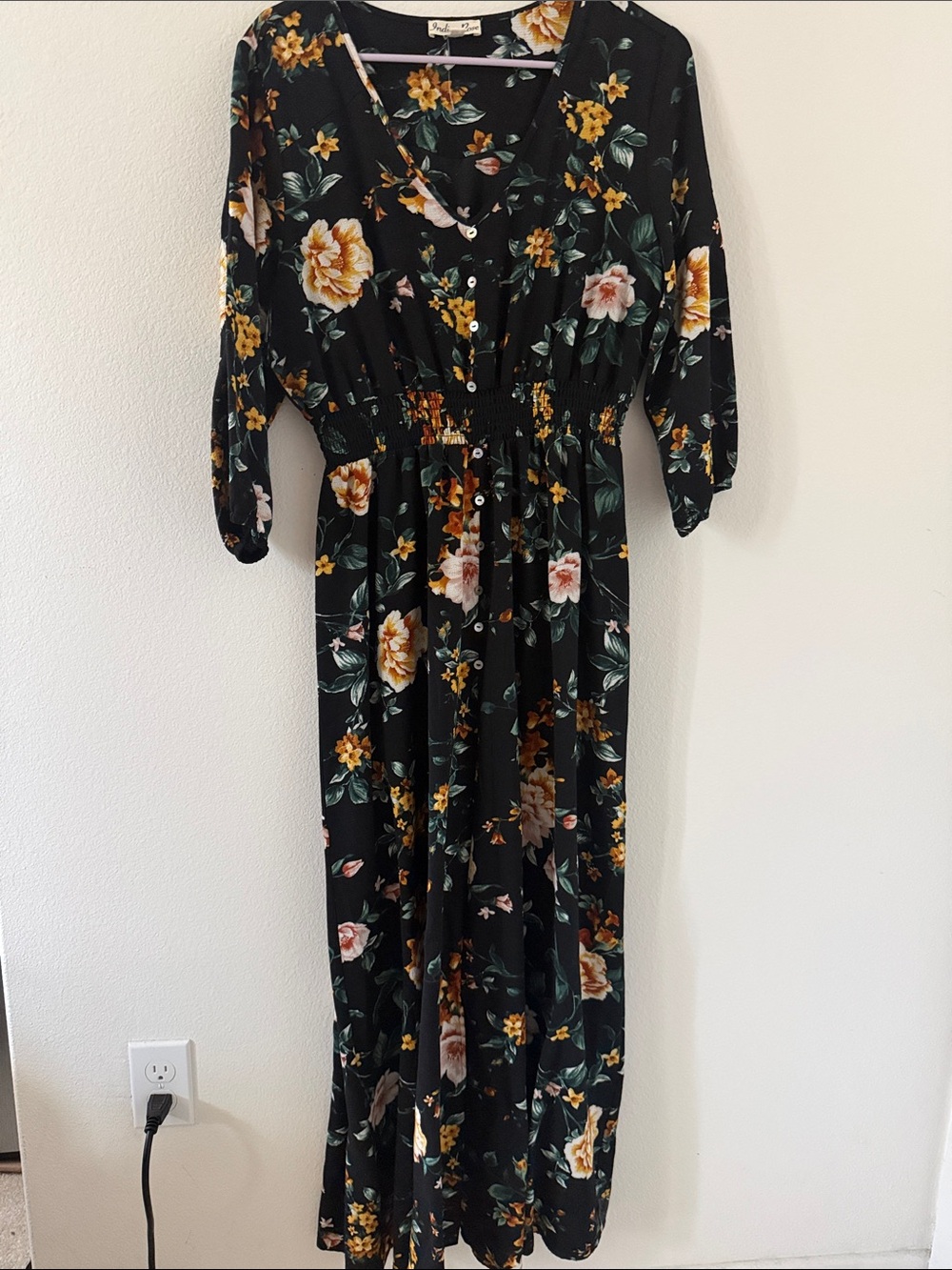 Black Floral Maxi Dress with Yellow & Cream Blooms